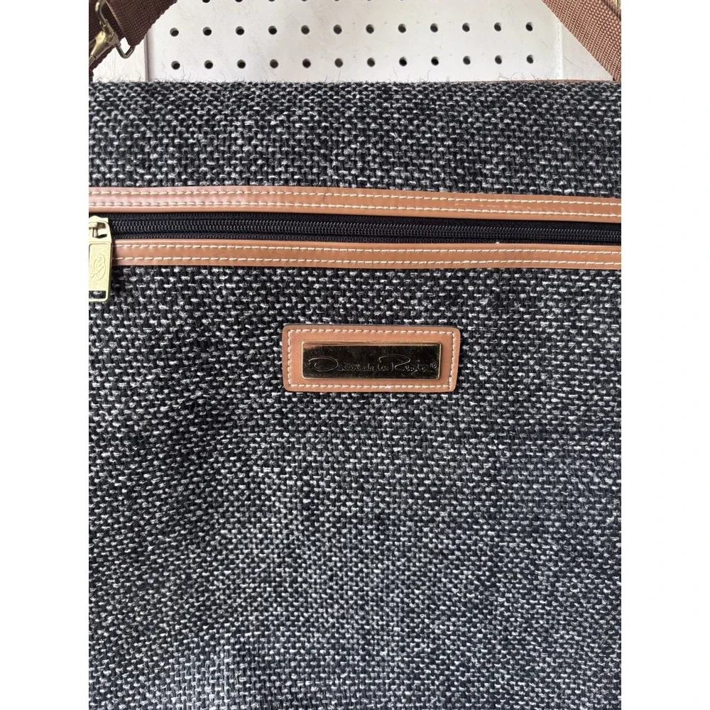 Vtg Oscar De‎ La Renta Gray Black Tweed Folding Garment Bag Designer Luggage